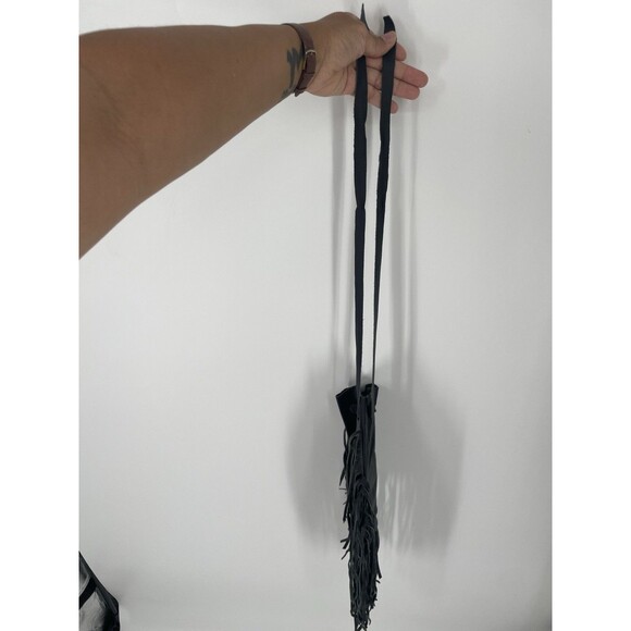 Handmade Native Medicine Pouch Necklace Black Leather Fringe Bead Bag - Picture 6 of 6